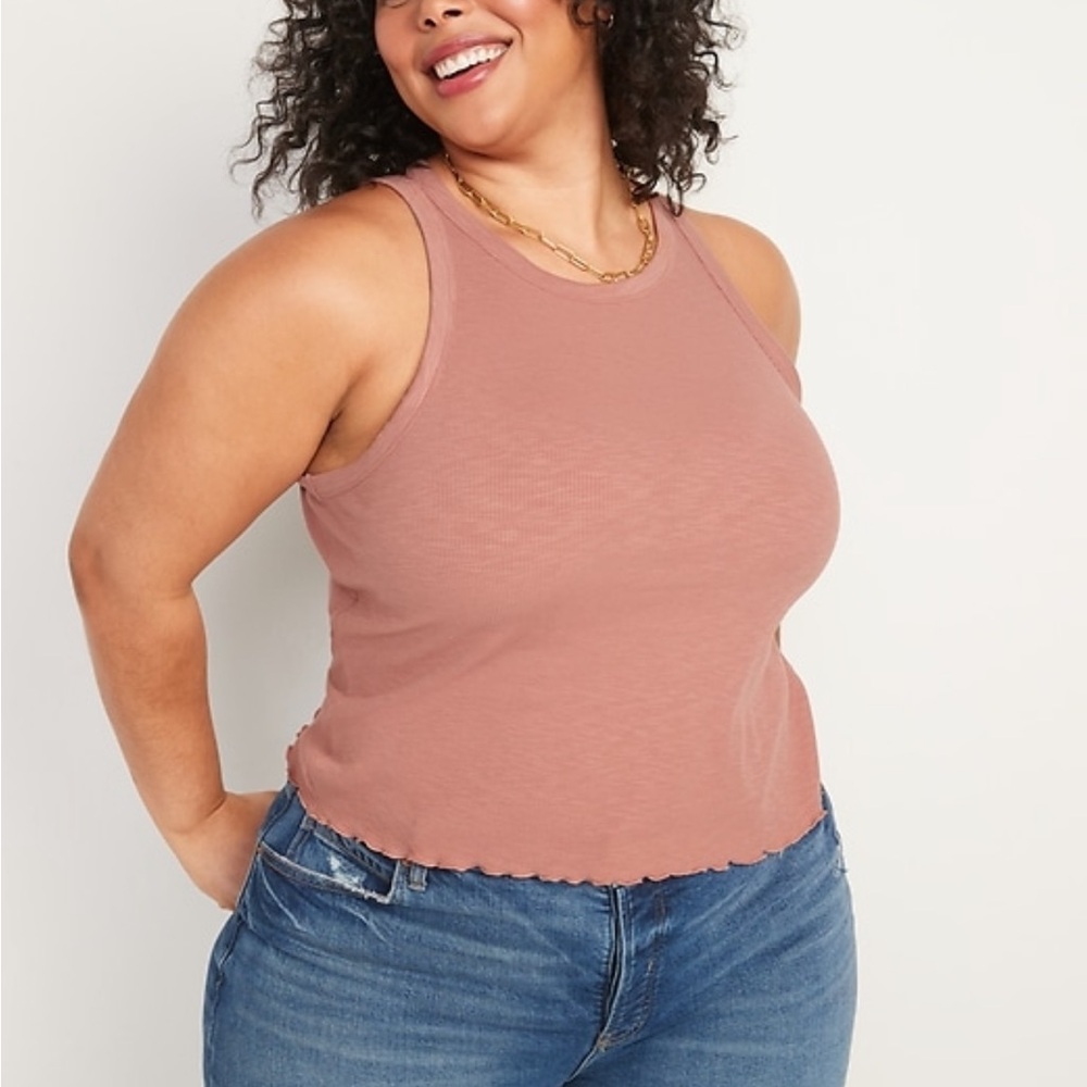 Pink Ribbed Crop Tank Top Sleeveless